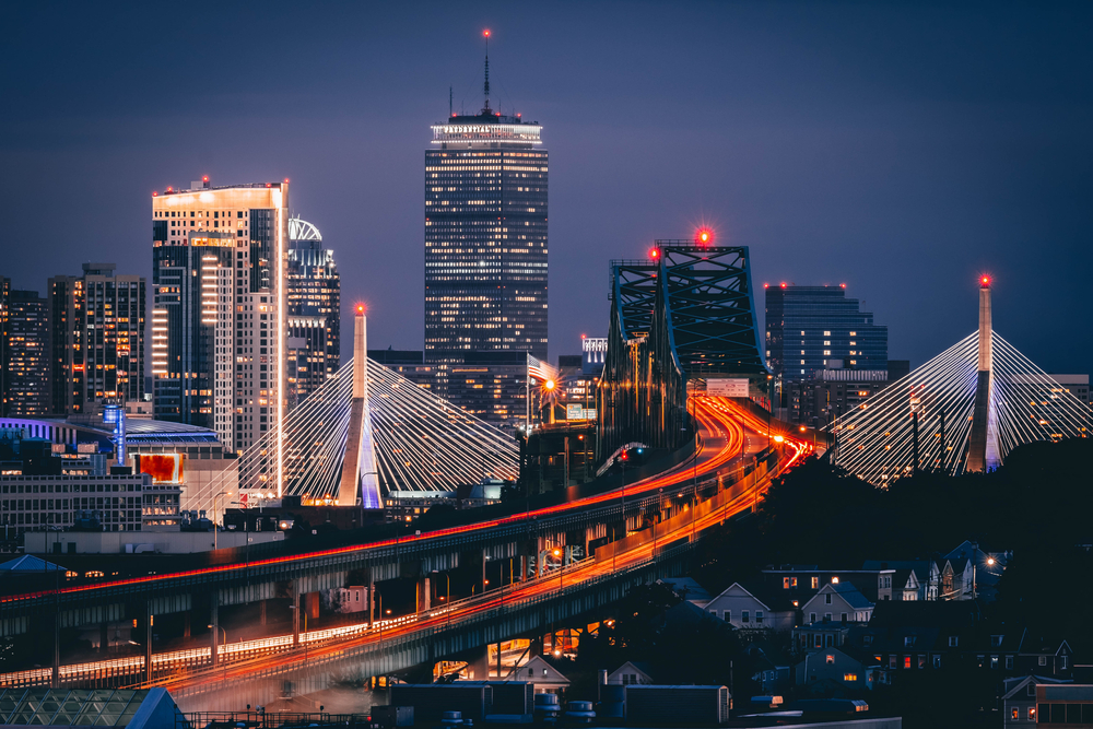  Boston skyline at night