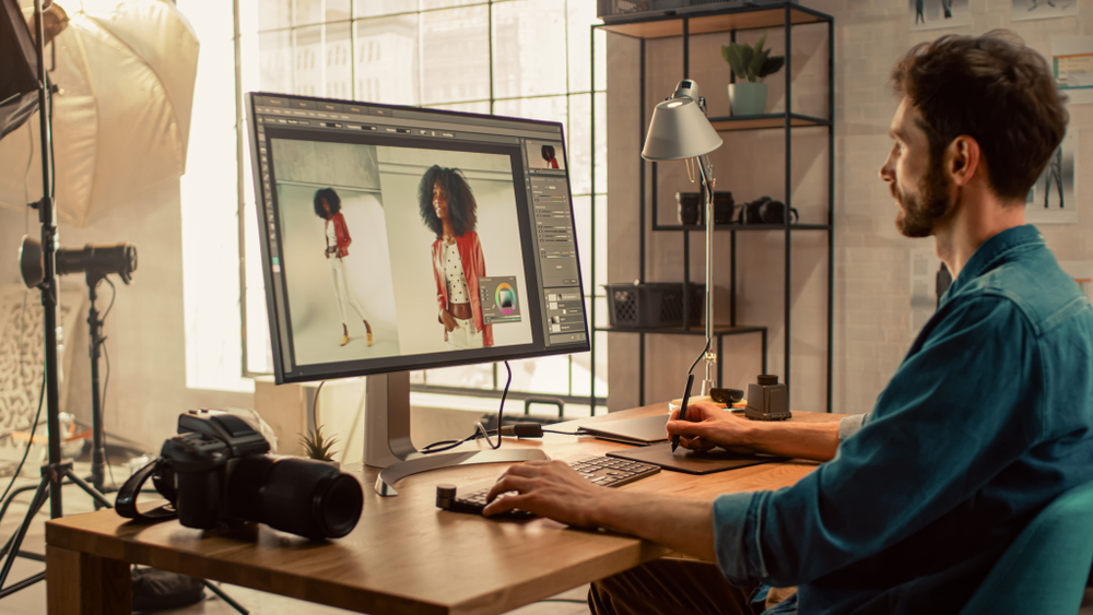 man editing a photo