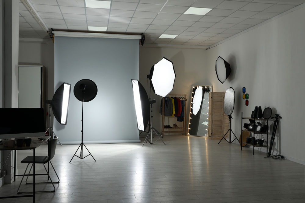 organized photography studio with storage